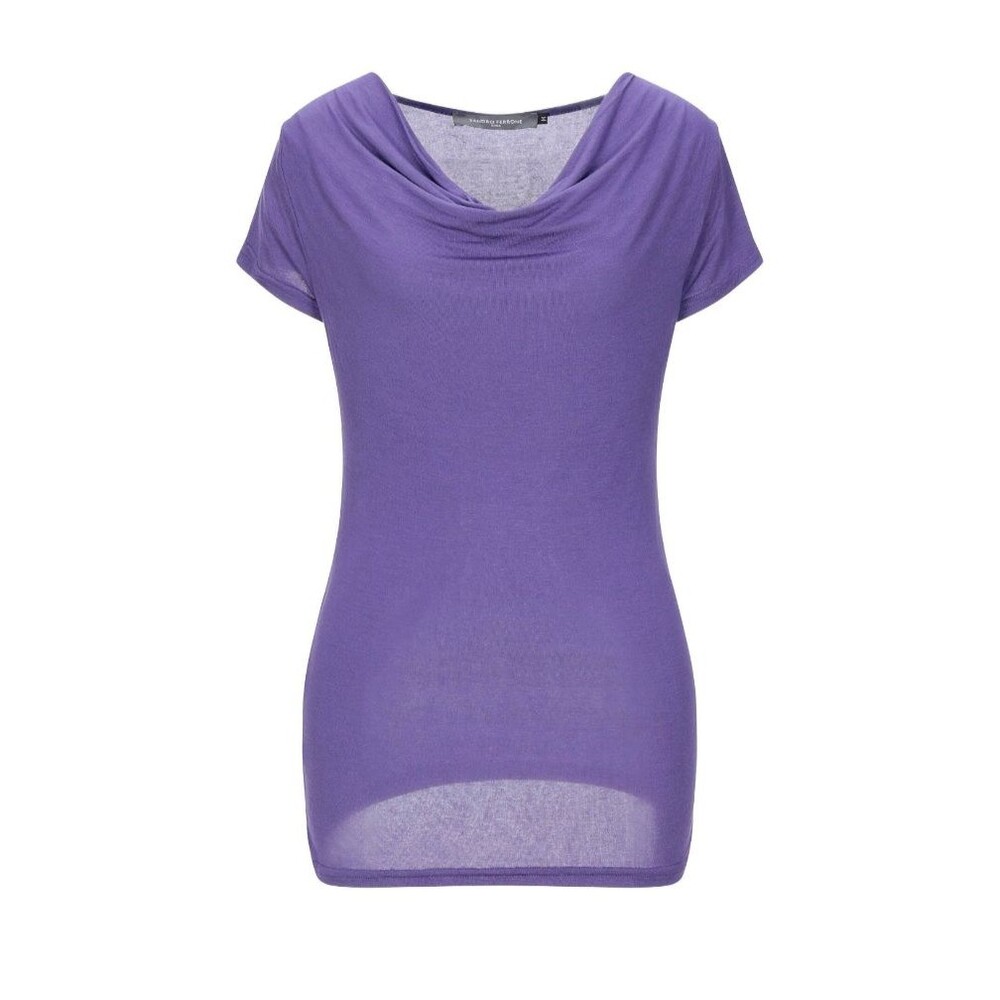 New SANDRO FERRONE Womens Purple Cowl Neck Tee-Shirt Soft Top Sz M Made in Italy